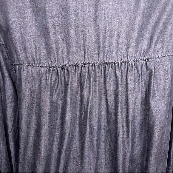 XL Grey Denim Lyocell Long Sleeve Top Womens Peasant Blouse Smocked Accent - Picture 11 of 14